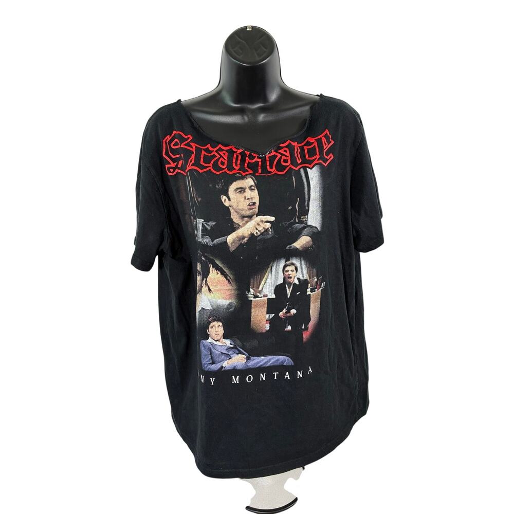Scarface Tony Montana T Shirt Black Distressed Raw Neck XL
